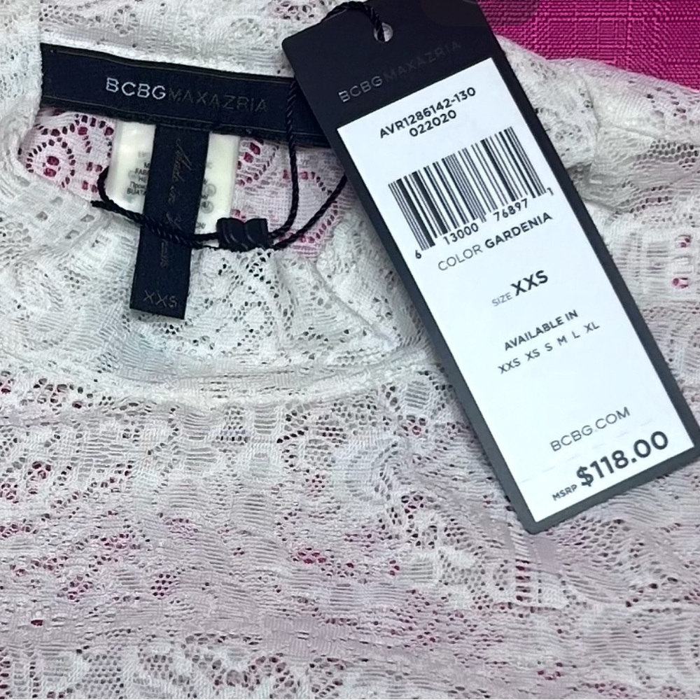BCBGMaxAzria White Asymmetrical lace Peplum Blouse New with tag - Picture 2 of 5
